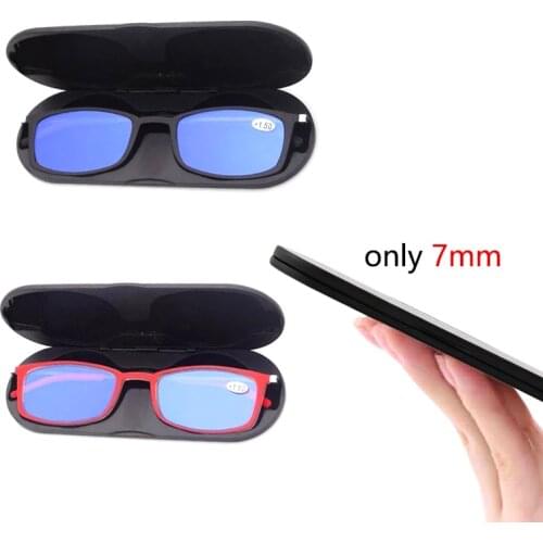 Portable Pocket Reading Glasses Ultra-thin Men Women Presbyopic Glasses Anti-blue Light UV Protection Square Rim magnetic case