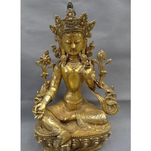 USPS to USA S1614 20" Tibet Bronze Gilt Buddhist Flower Protect 7-Eyes White Tara Goddess Statue