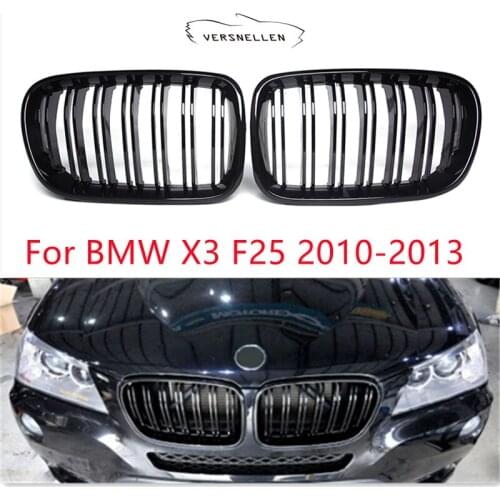 F25 Front Grille For BMW X3 F25 2010 2011 2012 2013 Kidney Grills Glossy Black ABS & M Color Dual Slats