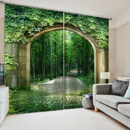 Luxury Blackout 3D Window Curtain For Living Room green scenery bamboo curtains
