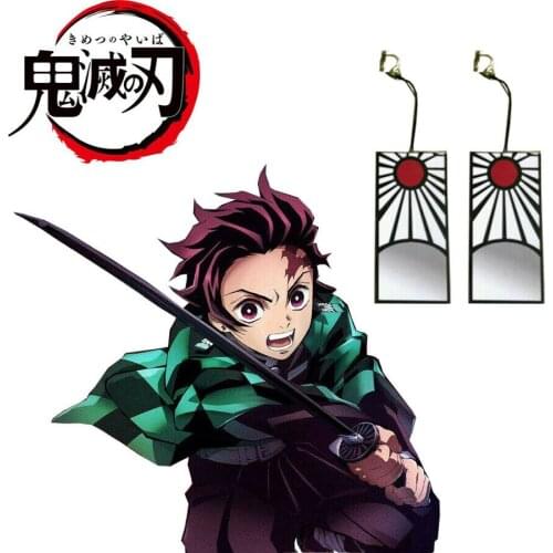 Anime Demon Slayer:Kimetsu no Yaiba Kamado Tanjirou Cosplay Earrings Halloween Ears Clip Costume Prop