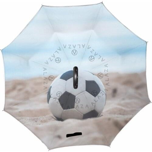 Soccer Reverse Umbrella Folding Double Layer Printing Inverted Windproof C-Hook Hands Rain Car Large Umbrellas For Men/Women