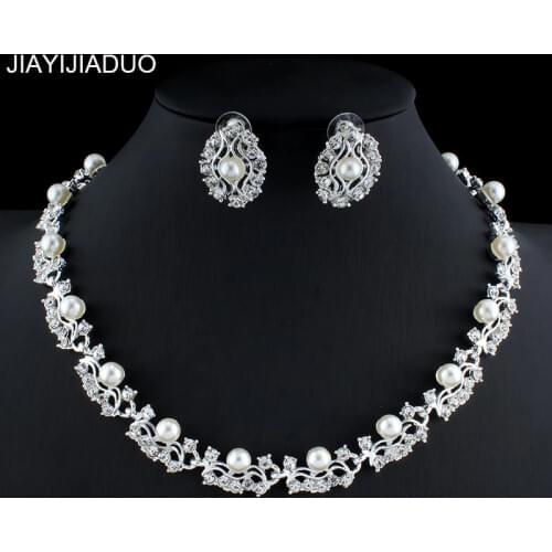 Jiayijiaduo Hot Imitation Pearl Wedding necklace earring set Bridal jewelry set for women Elegant Party Gift Fashion Costume