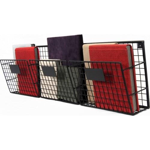 Iron Grid Wall Rack Metal Magazine Holder, Bookshelf 3-Eyed Horizontal Document Rack WD233-Y3