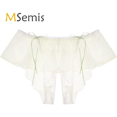 Womens Sexy Skirted Briefs Underwear Lingerie Crotchless Lace Bowknot Panties Low Rise Briefs Elastic Waistband Underpants