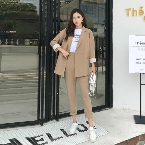 2019 autumn temperament fashion Professional set women pant suits Office Lady long sleeve blazer with pants work wear Sets