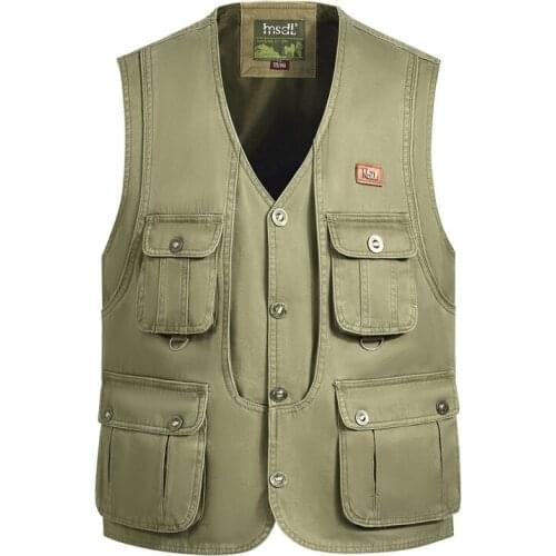 New canvas Fishing Camping Men Vest Multi Pockets Waistcoats Mens Photography Travel Sleeveless Jacket with Many Pockets