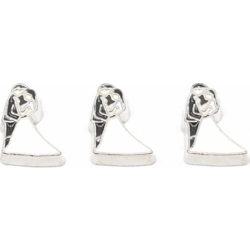 10pcs/lot Metal Enamel Bride And Bridegroom Marry Floating Charms Fit Living Glass Floating Lockets Necklace DIY Jewelry