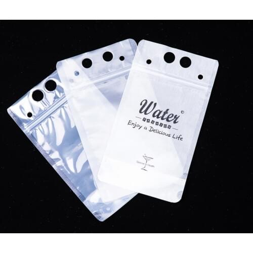 100 Pack, 450ml Cute Design Stand Up Plastic Drink Packaging Bag Pouch for Beverage Water Juice Milk Coffee, with Hole Handle