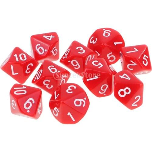 10X 10 Sided Dice D10 Polyhedral Dice Acrylic for Dungeons and Dragons DND RPG MTG Red Durable New
