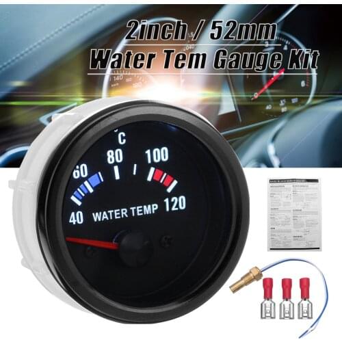 2Inch 52mm 12V Car Water Temperature Gauge Kits White Digital LED Readout Black Len Face Water Temp Meter with 1/8 NPT Sensor