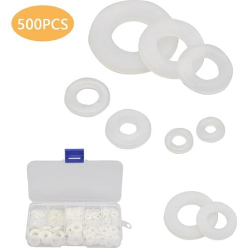 500Pcs M2/2.5/3/4/5/6/8 White Plastic Nylon Washer Plated Flat Spacer Washer Seals Gasket Kit
