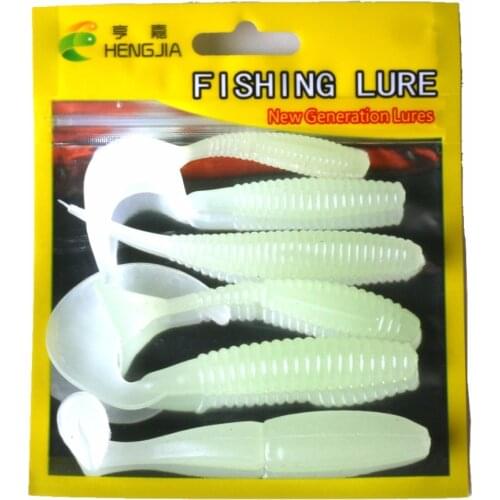 6PCS Luminous Soft fishing Lures 6cm 7.5cm 8cm 9cm 9.5cm Glowing Soft Baits T Tail With Salt Smell Worms Flying Lure