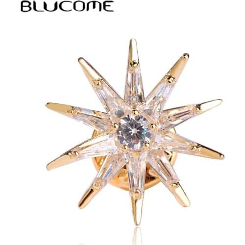 Blucome Cubic Zircon Star Brooches Gold-Color Copper Brooch Badge Collar Clip Up Chapter Copper For Women Medal Pins Jewelry