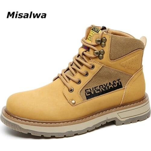 Misalwa Genuine Leather Boots for Men Yellow Beige Short Ankle Men Casual Boots Retro British Work Shoes Antiskid Autumn Spring