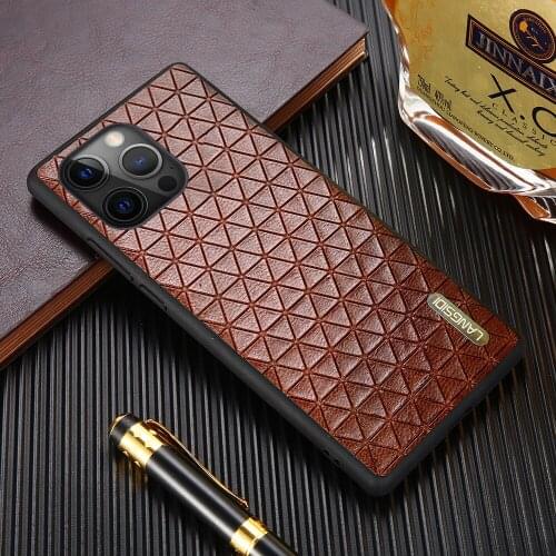 Genuine Leather Phone Case for iPhone 12 Pro Max 12 Mini 11 Pro Max X XR XS Max 5 6 5s 6S 7 8 Plus SE 2020 Triangle Grain Cover