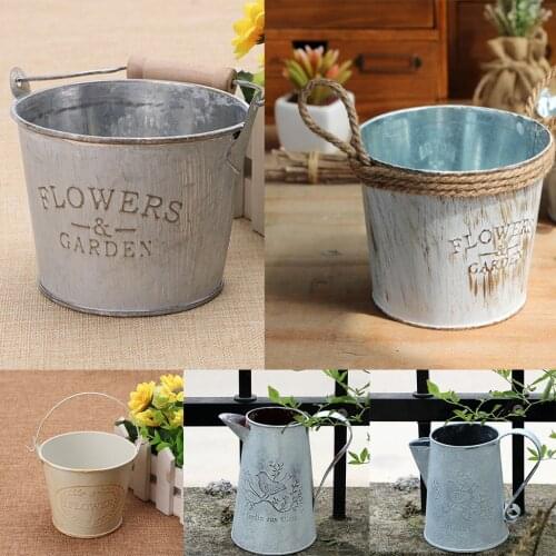 Antique Metal Bucket Herb Flower Pot Planter Box for Home Garden Floral Decor Various Styles Available