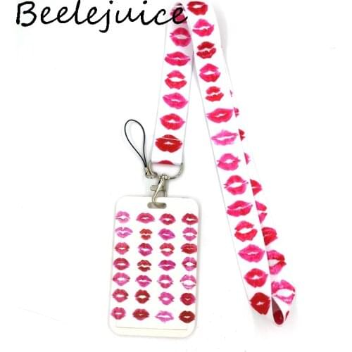 12sets Kiss Lips Key lanyard Car KeyChain ID Card Pass Gym Mobile Phone Badge Kids Key Ring Holder Jewelry Decorations Accessory