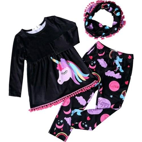 Girl tops pants set bib cartoon unicorn cotton clothes set for 1-8years girls kids children fashion outerwear clothes set