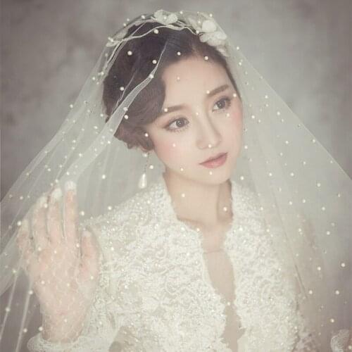 JIN IS YARN 2019 Hot Sale one Layer White Ivory Tulle Bridal Veil Cathedral Royal Pearl Wedding Veil