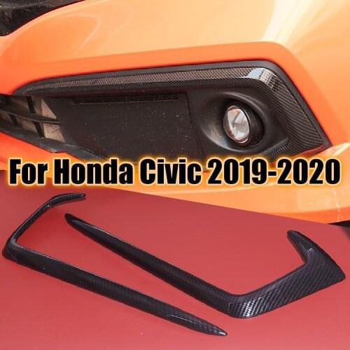 JEAZEA 2x ABS Carbon Fiber Style Front Fog Light Lamp Hood Eyebrow Cover Trim Fit For Honda Civic 2019 2020 3D Sticker Decals