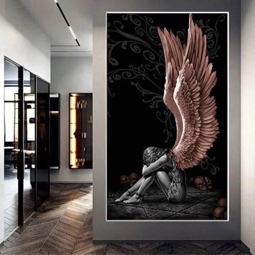 Devil and Angel Painting Gray Character Wings Skull Canvas Painting Modern Posters and Prints Wall Art Pictures for Home Decor