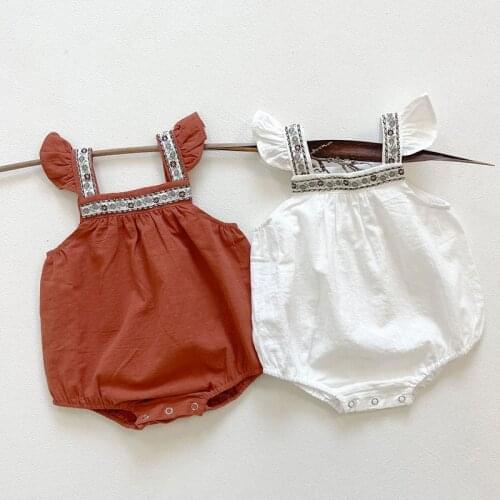 Newborn Baby Girl Bodysuits Embroidery Sleeveless Cotton Korean Style Summer Baby Girls Clothes Infant Baby Girls Jumpsuit