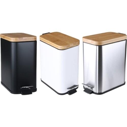 Step Trash Can Garbage Rubbish Bin with Bamboo Lid Waste Container Organizer Bathroom Kitchen Office Decor Dropship