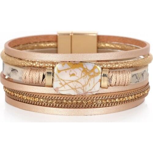 Anti-pearl Piece Multi-layer Wide-sided Leather Bracelet for Women New Creative Jewelry Female Bracelet with Magnetic Buckle