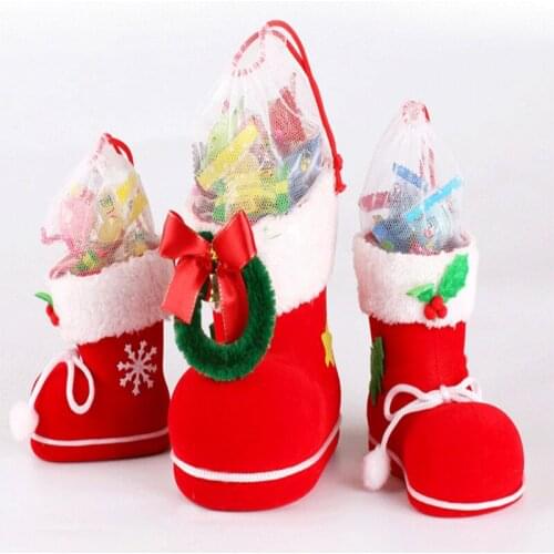 4 Size Cartoon Boots Shape Merry Christmas Biscuits Candy Storage Box Christmas Candy Gift Bag Holder Happy New Year Party Decor