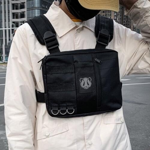 Black Tactical Bag Men Oxford Cloth Chest Rig Bag Hip Hop Streetwear Functional Boy Chest Bag Men Handbag New Waist Pack