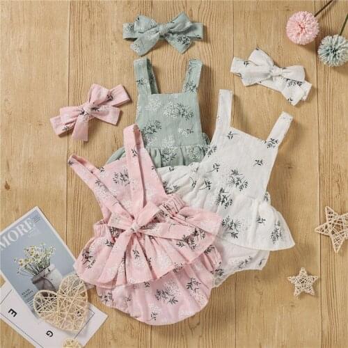 0-24M 2PCS Princess Baby Girls Floral Romper Toddler Infant Layered Sleeveless Jumpsuits Headband Newborn Cotton Outfits Clothes
