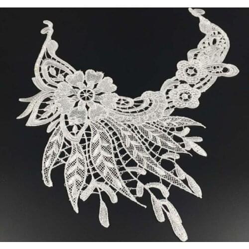 Patches fabric collar Trim Neckline Applique for dress/wedding/shirt/clothing/Sewing flower Floral lace black feather Wh