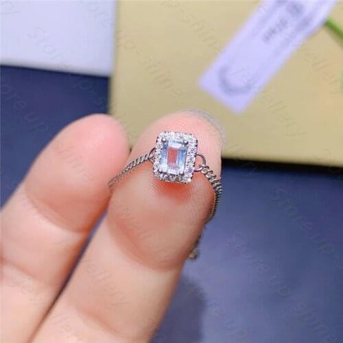 Natural Aquamarine Rings For Women Sterling Silver Color 925 Jewelry Ring Wedding Engagement Party Gemstone Fine Jewelry