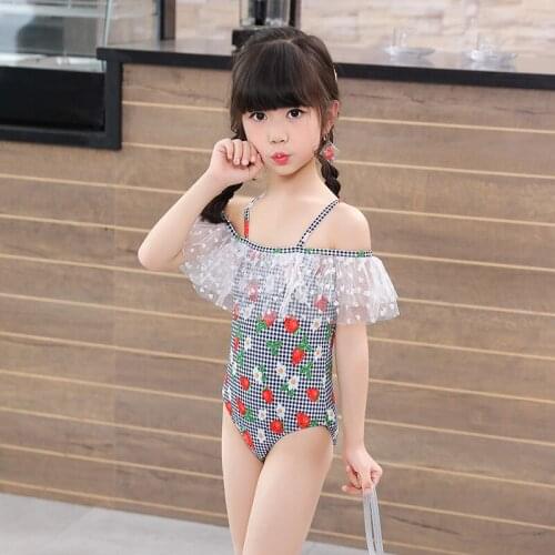 New Girls One Piece Swimsuit Baby Lace Ruffle Swimwear Child Bandeau Bathing Suit Maiden Beachwear Tight Triangle Bikini 1-8Y