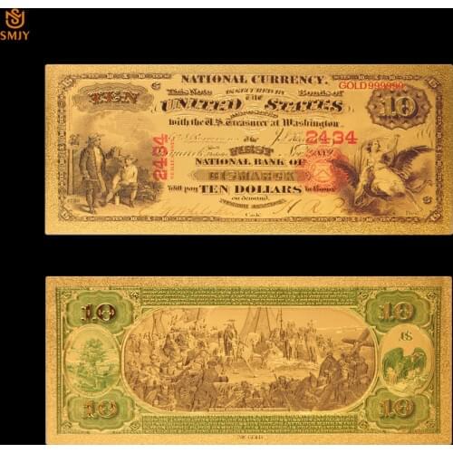 New Product Color US Paper Money 10 Dollar Money Gold Banknote Replica Fake Bills For Collection