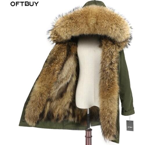 OFTBUY 2021 Real Fur Coat Natural Raccoon Fur Hood fox fur liner Winter Jacket Women Long Parka Waterproof Outerwear Detachable