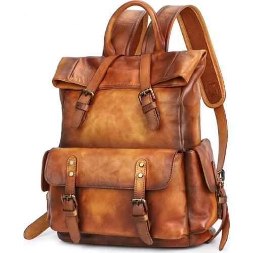 New Genuine Leather Mens Backpack Retro Travel Backpacks Women European and American Fashion Computer Bag