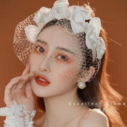 Mesh face covered bowknot satin hairbands girls fashion hair decoration bridal wedding Hair Accessories