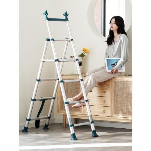 Household Ladder Folding Herringbone Ladder Indoor Multi-function Five Step Ladder Thickened Aluminum Alloy Telescopic Ladder Sm