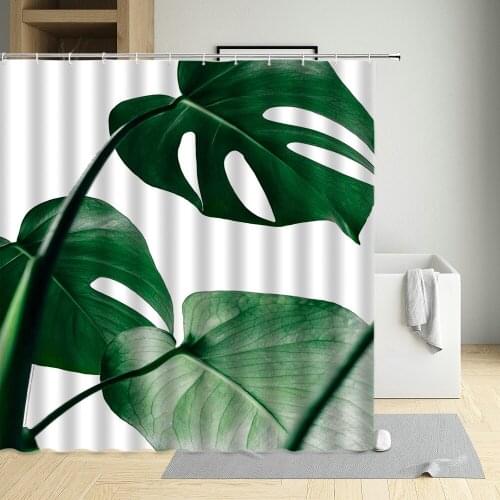 Modern European Style Shower Curtain Tropical Green Plants Monstera Banana Leaf Simple Art Bathroom Home Decor With Hooks Screen