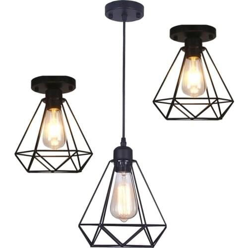 Modern Industrial Vintage Ceiling Lamp E27 Black Metal Cage Retro Lihgts Nordic Decoration Home Living Room Bedroom Kitchen