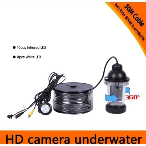 50Meters Depth 360 Degree Rotative Underwater Camera with 18pcs of White or IR LED for Fish Finder & Diving Camera Application