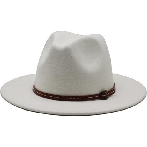 18 colors Wool Felt Jazz Fedora Hats Belt Buckle Decor Women Unisex Wide Brim Panama Trilby Cowboy Cap Sun hat