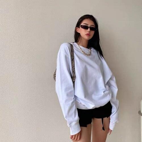 Sweatshirt womens long-sleeved Korean fashion loose autumn and winter new pure color casual style hoodie ins Streetwear Moletom