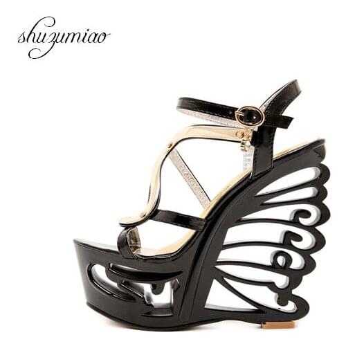 New High Quality Buckle Strap Sexy Strange Style Heel Summer Women Shoes Retro Novelty Sandals 14.5cm High Heels Nightclub Shoes