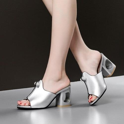 YMECHIC Large Size 34-48 Beige Ladies Summer Crystal Ball High Heels Slides open Peep Toe Ladies Slipper Women Shoes 2018