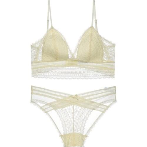 Womens French ultra-thin triangle cup bra strapless U-shaped beautiful back large backless lace comfortable bra set WT106