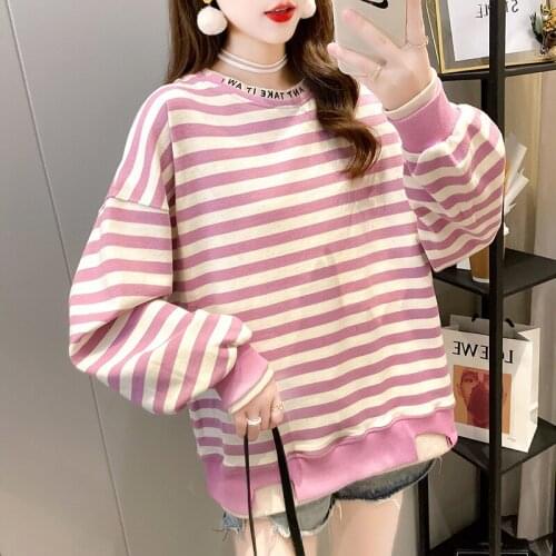 2021 spring and autumn new letters fake two-piece striped embroidered sweatshirt jacket womens short loose tide top hoodie