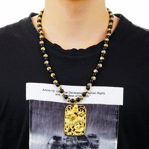 Golden Mythical animal of good luck for family 2019 Fine Jewelry necklaces for men Women Unicorn Necklace beads Chain for Male